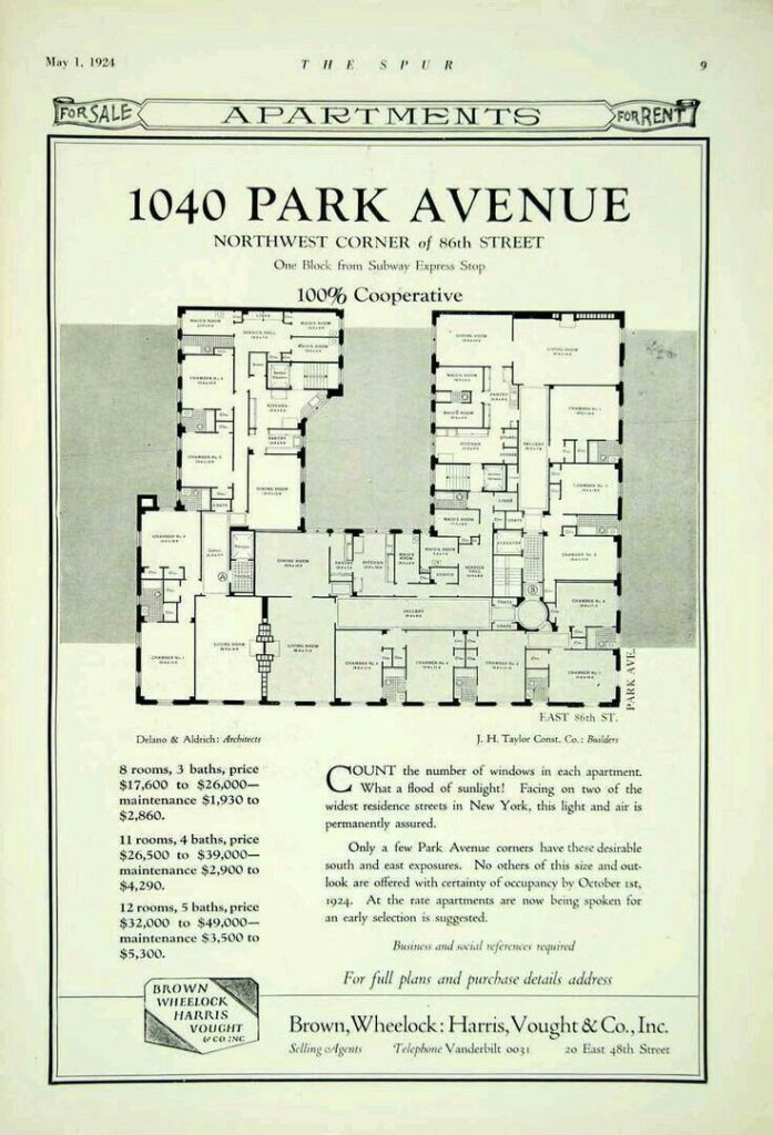 interior design floor plan of penthouse residence located at 1040 park avenue